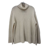 Cream cashmere sweater with a folded cowl neck and ribbed cuffs and hem, front view