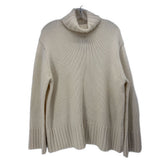 Cream cashmere sweater with a folded cowl neck and ribbed cuffs and hem, front view