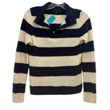 Striped cashmere sweater, navy and cream, crew neck with ribbed cuffs and hem.