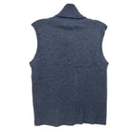 Mock turtleneck sleeveless cashmere sweater vest, dark blue knit back view