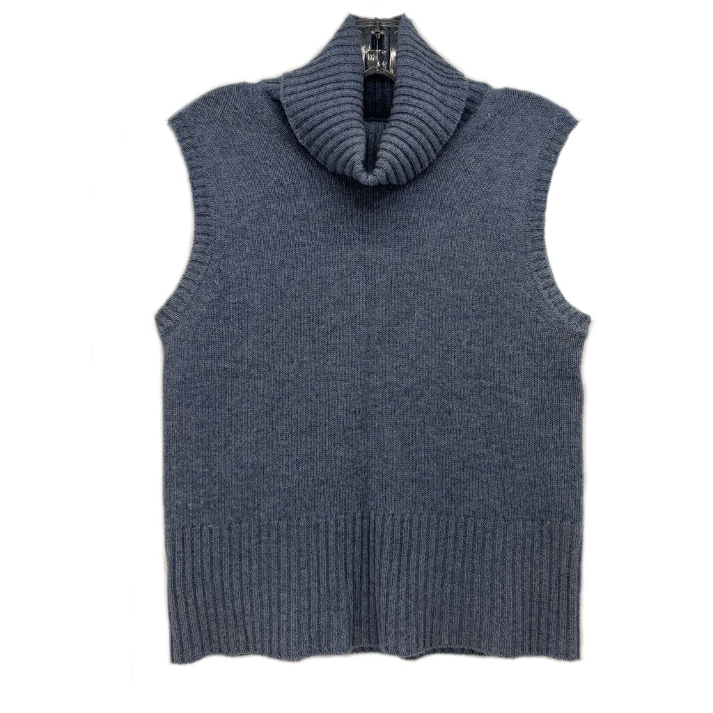 Sleeveless cashmere sweater vest with mock turtleneck, dark blue knit