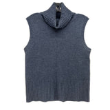 Sleeveless cashmere sweater vest with mock turtleneck, dark blue knit