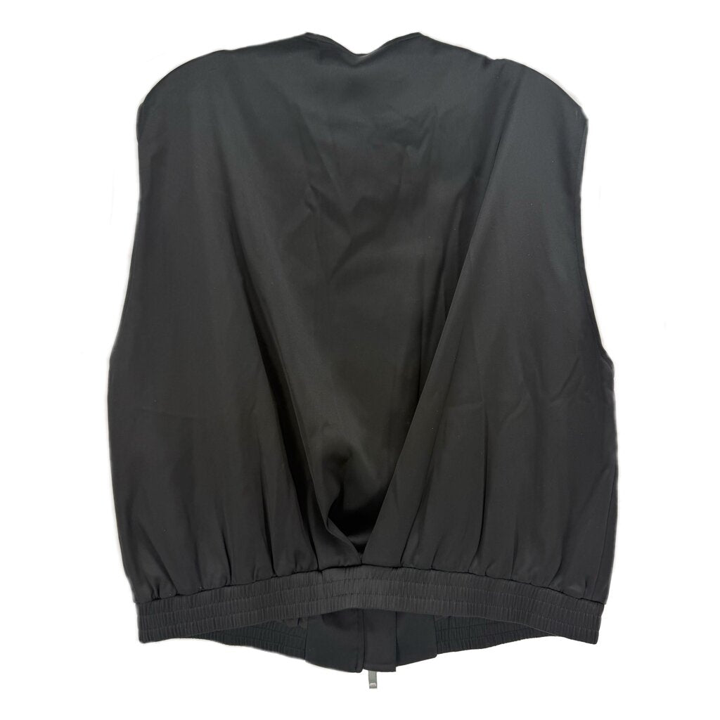 Black satin vest with V-back design and ribbed hem
