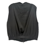Black satin back vest with V-shaped drape and ribbed waistband hem