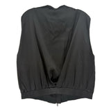 Black satin back vest with V-shaped drape and ribbed waistband hem