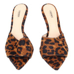 Pair of leopard-print heeled mules with open toe and V-cut upper
