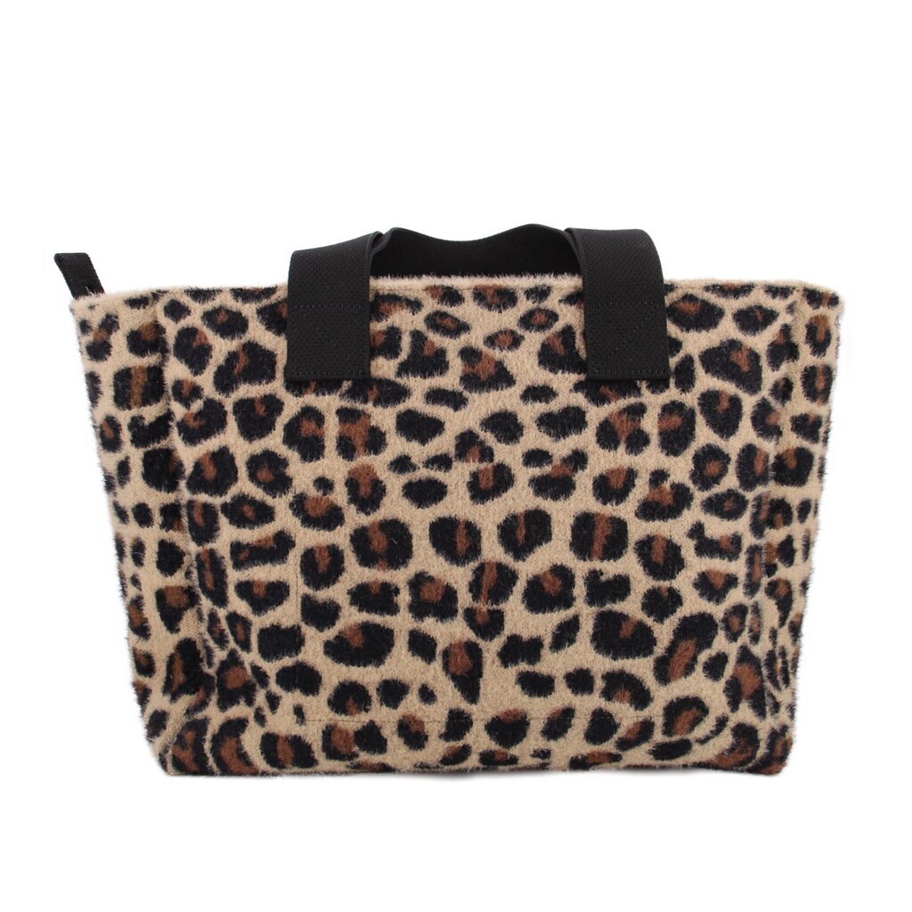 Back of the leopard-print tote with short black handles