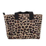 Back of the leopard-print tote with short black handles