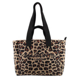 ALLSAINTS Izzy recycled tote with leopard print, black straps, and front logo