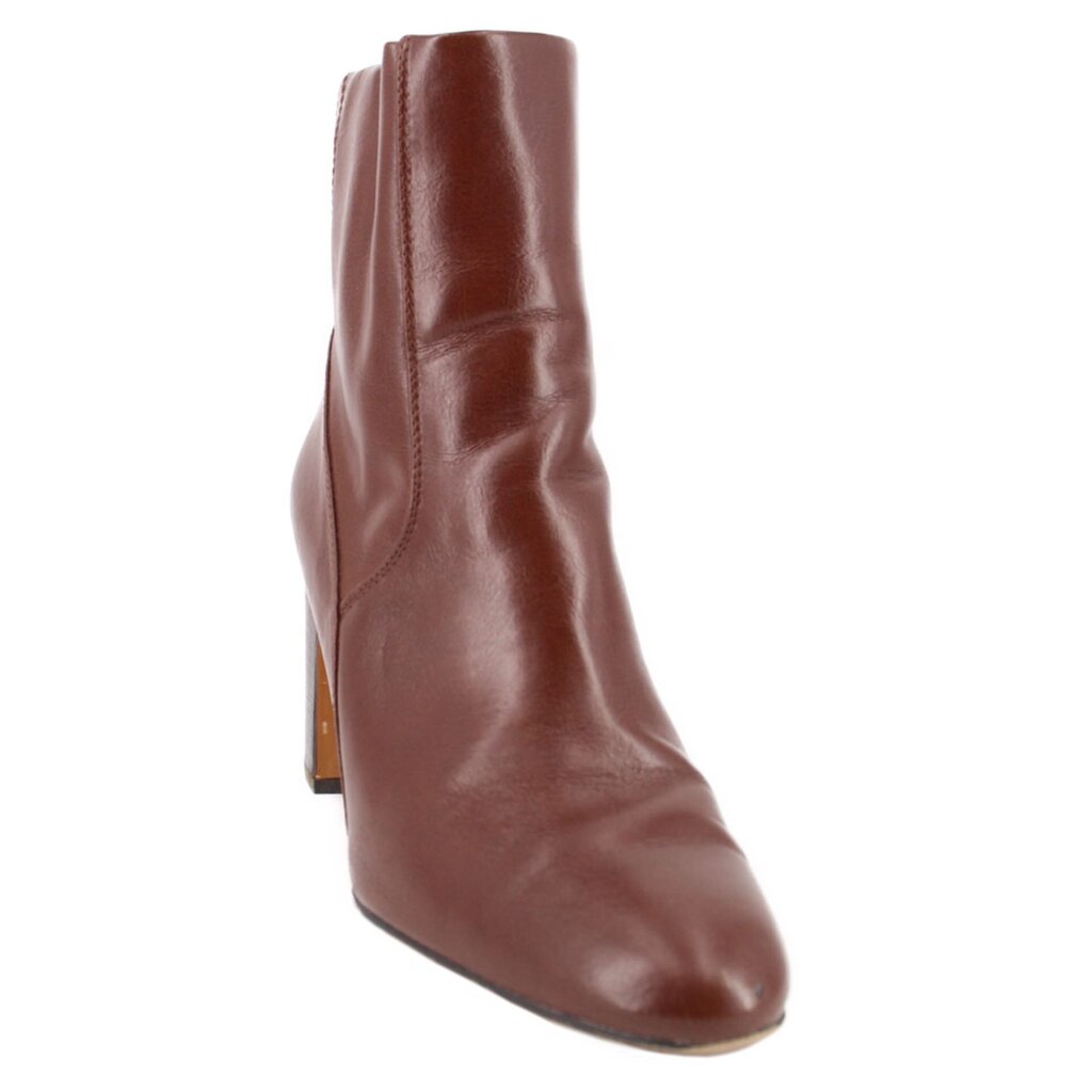 Brown ankle boots with block heel and side zipper