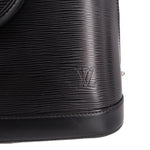 Black textured Epi-style leather side with embossed LOUIS VUITTON logo.