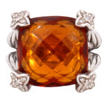 David Yurman ring with cushion-cut orange-red garnet and four silver accents