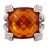 David Yurman ring with cushion-cut orange-red garnet and four silver accents