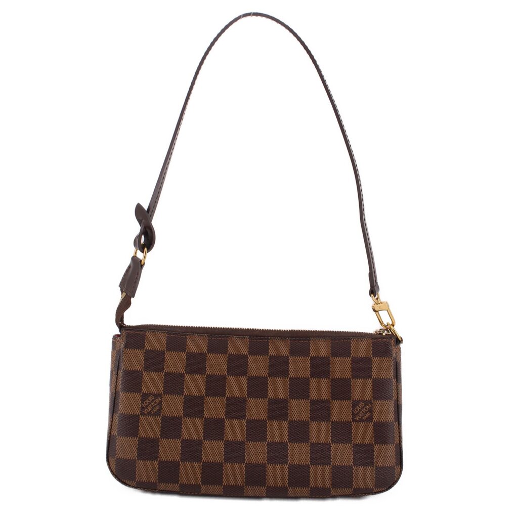 Louis Vuitton Damier Ebene shoulder pouch bag with top zipper and gold-tone hardware