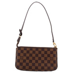 Louis Vuitton Damier Ebene shoulder pouch bag with top zipper and gold-tone hardware