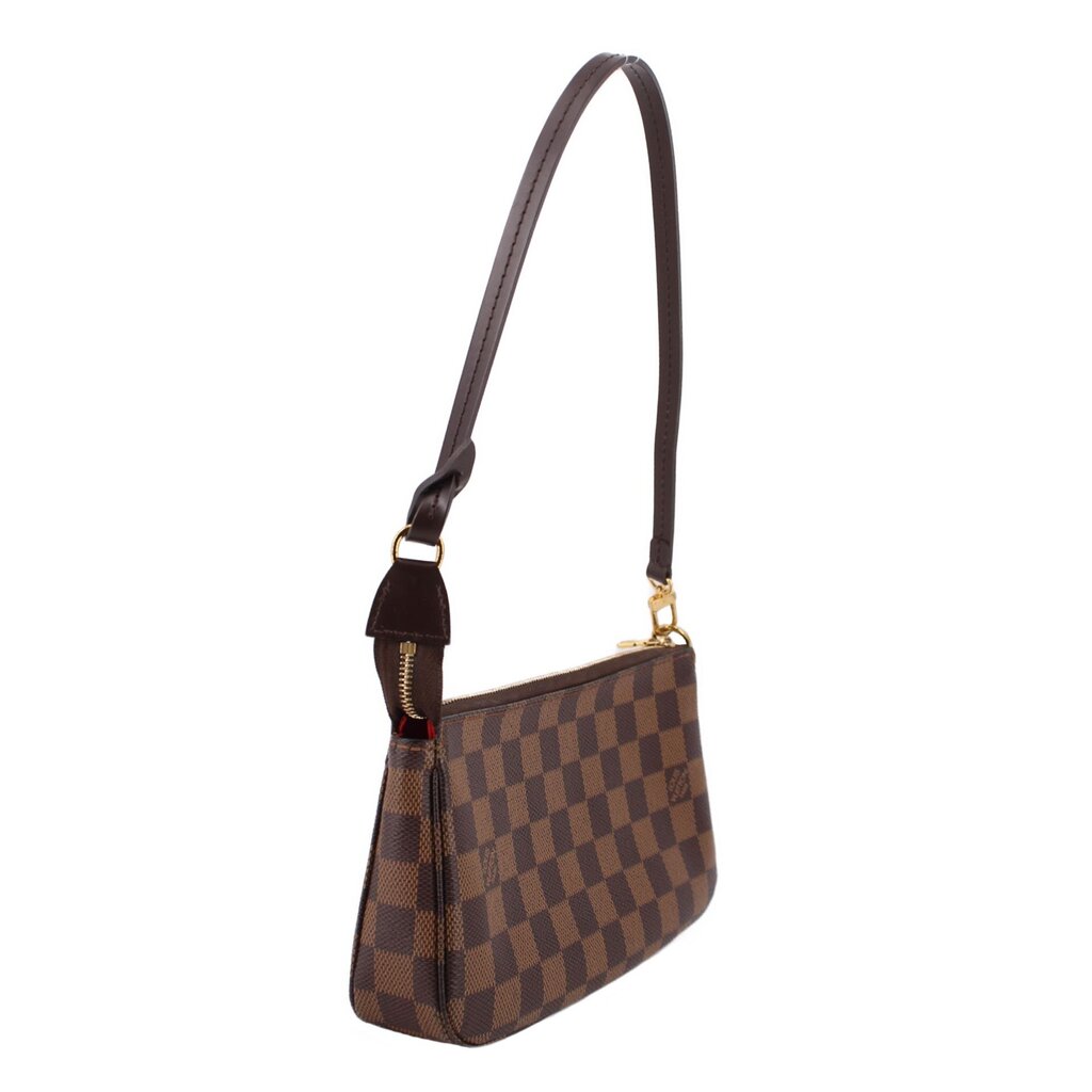 Louis Vuitton Damier Ebene shoulder pouch bag with leather strap and gold-tone clasp