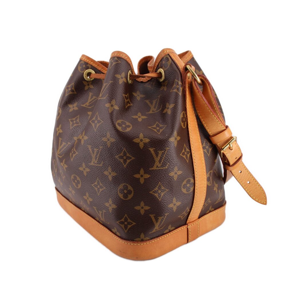 Louis Vuitton Petit Noe monogram shoulder bag with tan leather side panel and strap