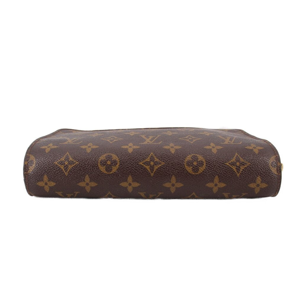 Louis Vuitton monogram Orsay pochette clutch, curved top profile with gold zipper detail