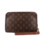 Louis Vuitton monogram Orsay pochette clutch with brown leather strap and gold hardware