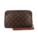 Louis Vuitton monogram Orsay pochette clutch with brown leather strap and gold hardware