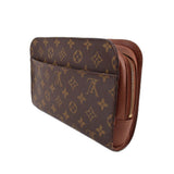 Louis Vuitton monogram Orsay pochette clutch with brown leather side panel and zipper