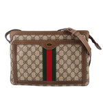 Brown GG canvas shoulder bag with green and red Web stripe and leather trim