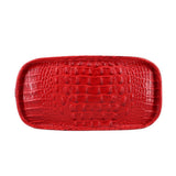 Red croc-embossed bucket shoulder bag base with curved oval silhouette