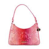 Brahmin Esme small shoulder bag in Cupid pink, croc-embossed hobo style with top handle.