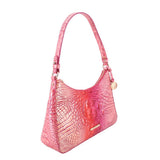 Brahmin Esme small shoulder bag, Cupid pink with croc texture, braided strap and gold clasp.
