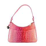 Brahmin Esme small shoulder bag, Cupid pink croc-embossed with curved top and logo charm.