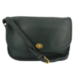 COACH vintage City leather shoulder bag in dark green with a flap and gold-tone turn-lock