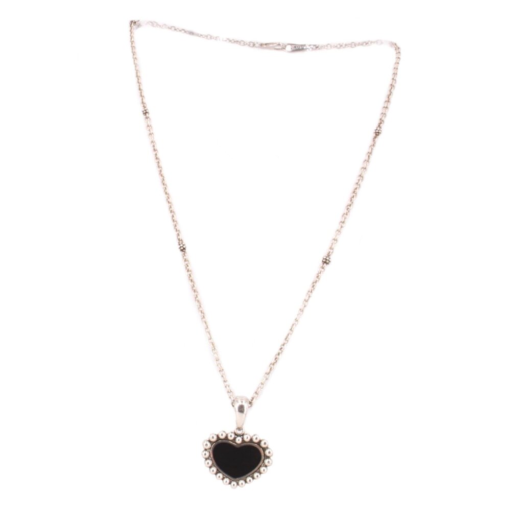 LAGOS Maya small onyx heart necklace with a silver-tone chain and beaded heart pendant