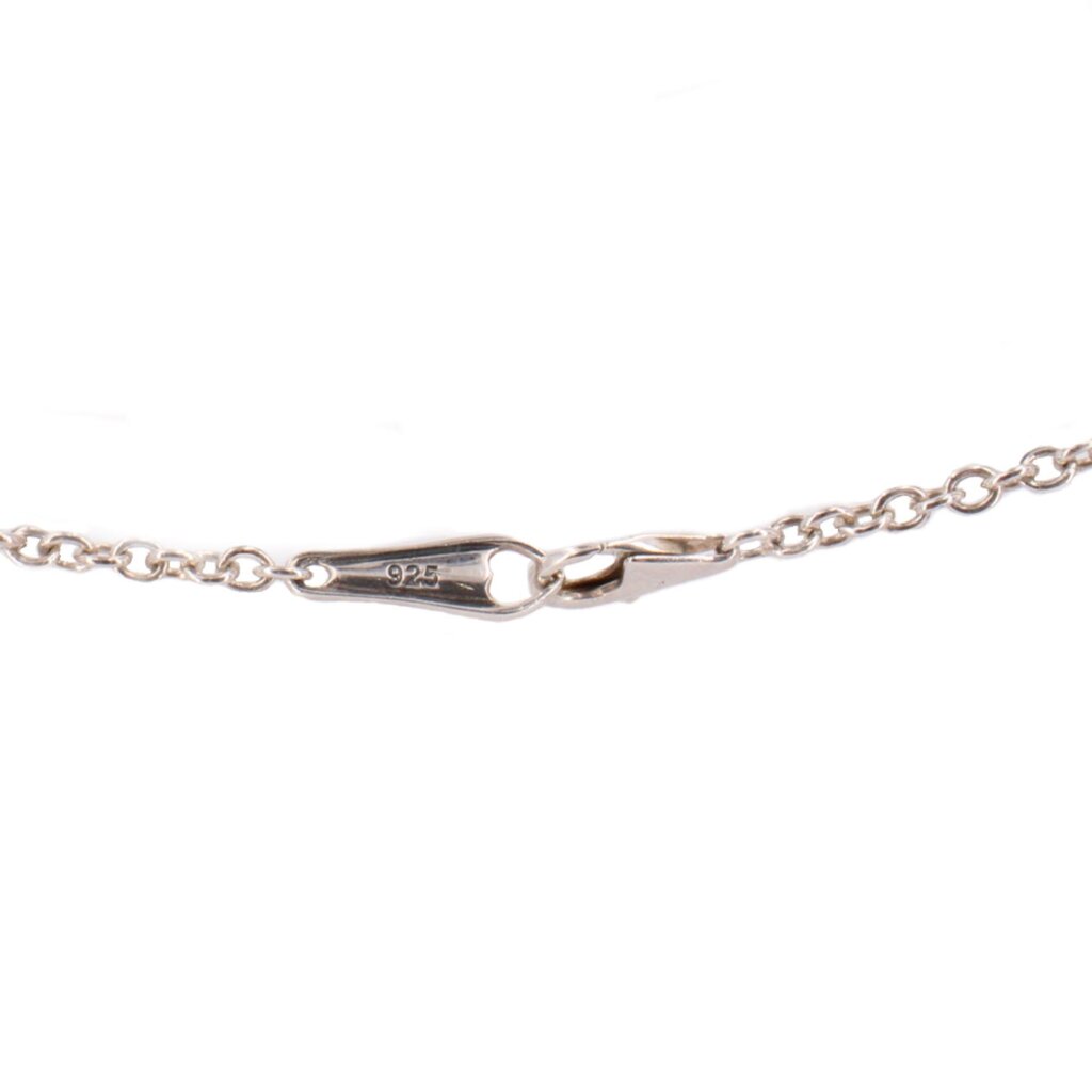 Close-up of the necklace chain and lobster clasp marked 925