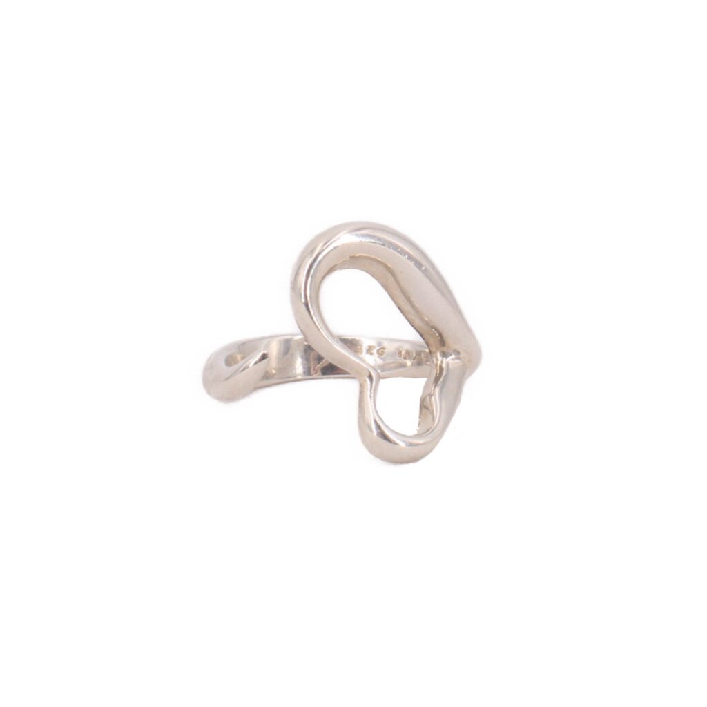 Tiffany & Co. sterling silver open-heart ring, angled view of the raised heart design