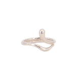 Tiffany & Co. sterling silver wave ring, side view showing its curved, overlapping band.