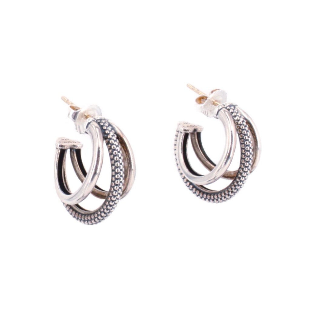 LAGOS Caviar triple hoop sterling silver earrings with textured outer hoops and smooth inner hoops