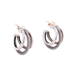 LAGOS Caviar triple hoop sterling silver earrings with textured outer hoops and smooth inner hoops