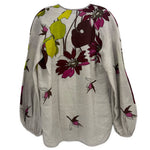 Cream floral peasant blouse with balloon long sleeves and elastic cuffs