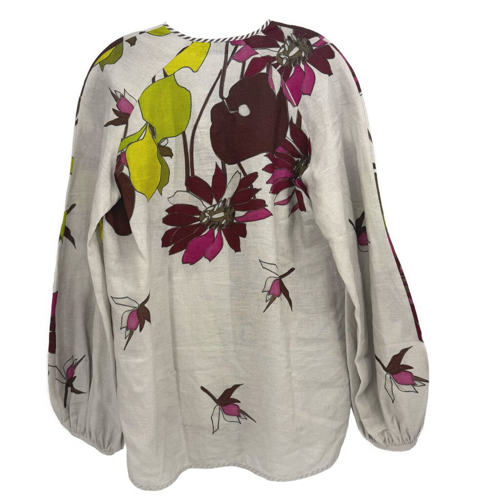 Floral print blouse with long balloon sleeves, back view