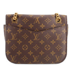 Small monogram crossbody bag with top flap and gold-tone hardware, brown exterior