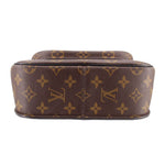 Brown monogram crossbody bag back view with smooth top and LV-pattern trim