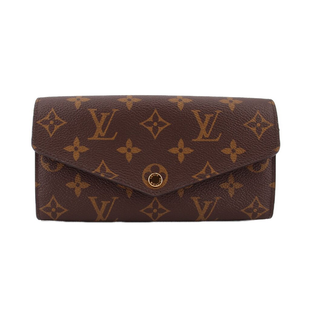 LOUIS VUITTON Sarah wallet, brown monogram canvas, flap with gold snap