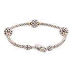 LAGOS beaded sterling silver bracelet with three caviar stations and clasp detail