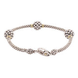 LAGOS beaded sterling silver bracelet with three caviar stations and clasp detail