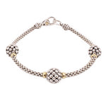 LAGOS sterling silver bracelet with three beaded caviar stations and gold-tone accents