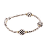 LAGOS sterling silver bracelet with three raised caviar stations and decorative clasp