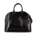Louis Vuitton Alma GM black Epi Vernis handbag with rounded handles and a hanging leather tag