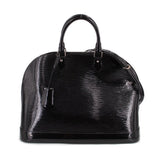 Louis Vuitton Alma GM black Epi Vernis handbag with rounded handles and a hanging leather tag