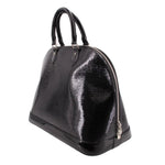 Louis Vuitton Alma GM black Epi Vernis handbag, side view with zipper and silver-tone hardware