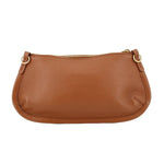Brown leather shoulder bag with top zip and metal ring handles